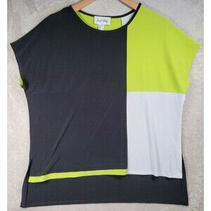 Joseph Ribkoff  Blouse Top Shirt Womens US 4 Color Block Stretchy Short Sleeve